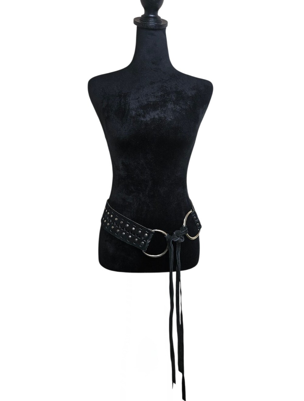 Vintage Y2K Black Suede Studded Fringe Waist Belt Size M